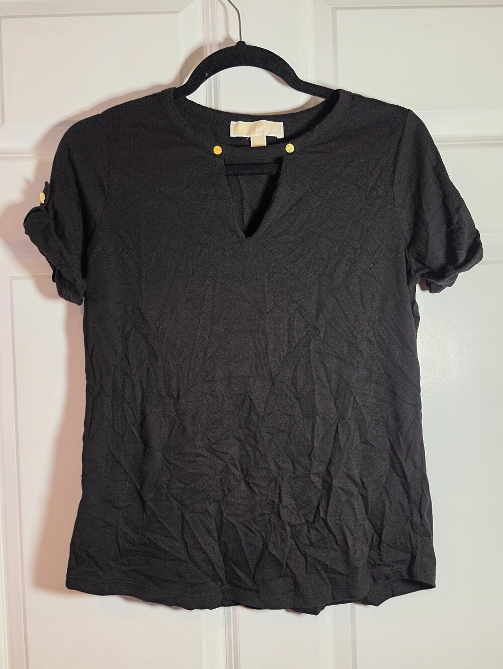 Michael Michael Kors Women's Black Short-Sleeve Keyhole Top M